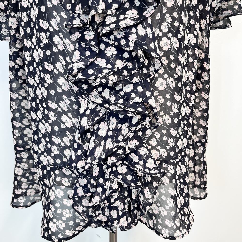 Chaps Blouse Top Plus size 3X Black Pink Floral Sheer Ruffles Career Church - Picture 5 of 9